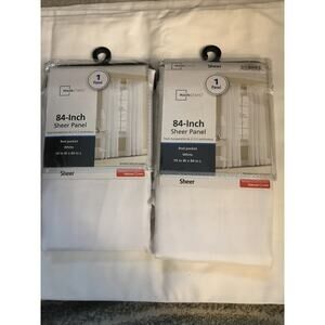 Mainstays Sheer 84-Inch Rod Pocket Window Curtain Panel White Set of 2 New